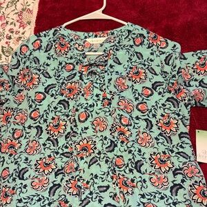 Decree Floral Tunic in Aqua and Coral